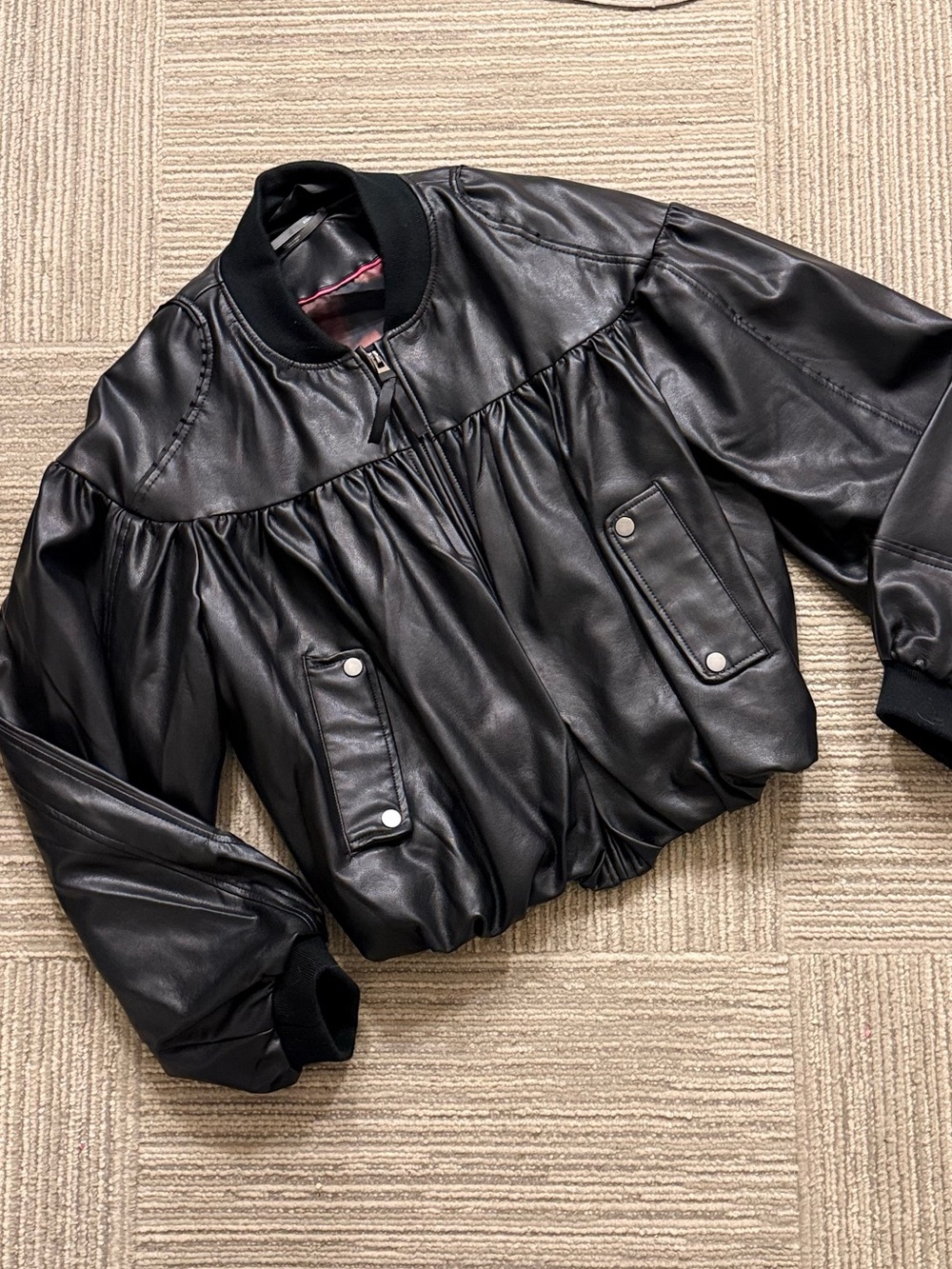 Anthropologie Black faux leather bomber jacket